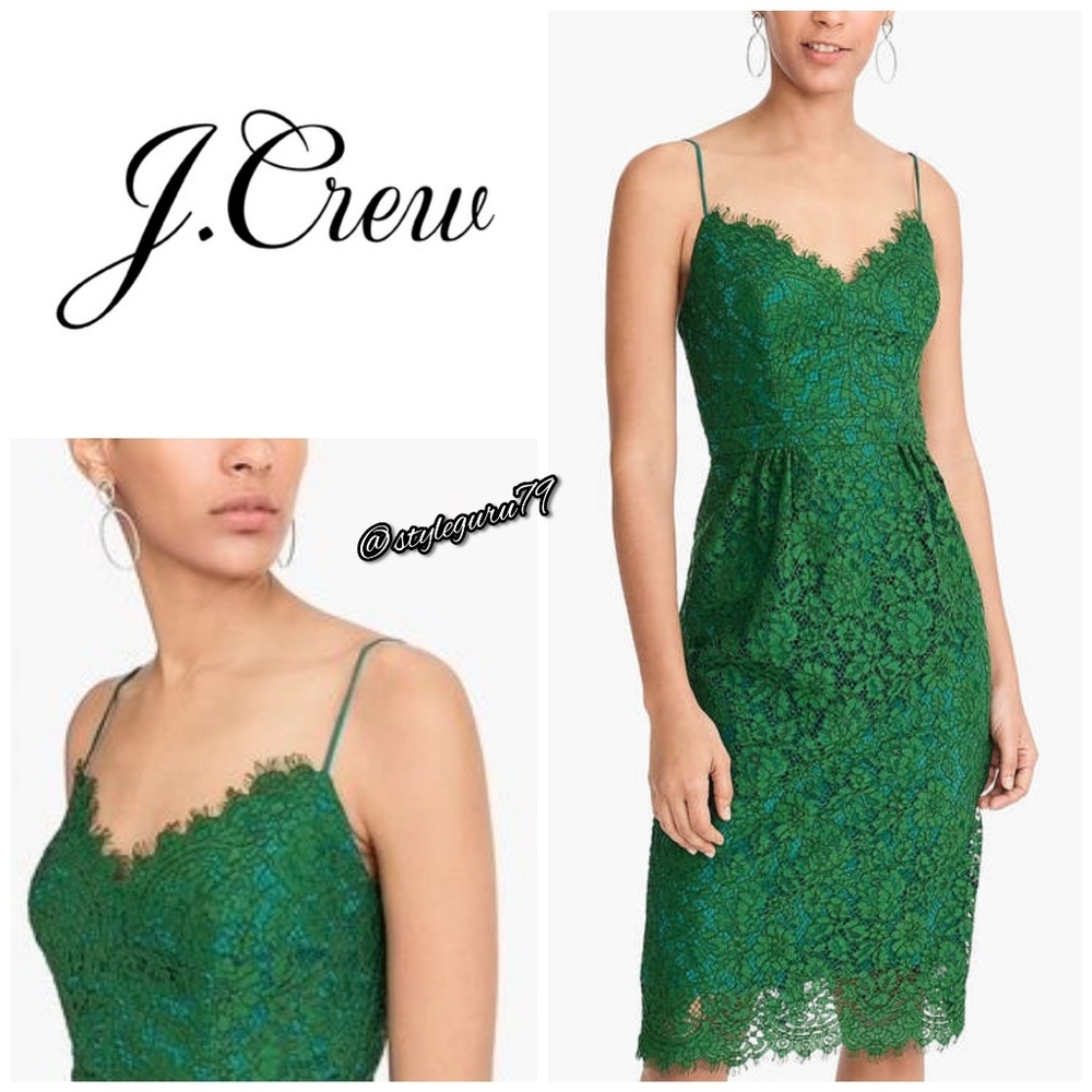 NWT, J. Crew, Forest Green Lace Party Dress